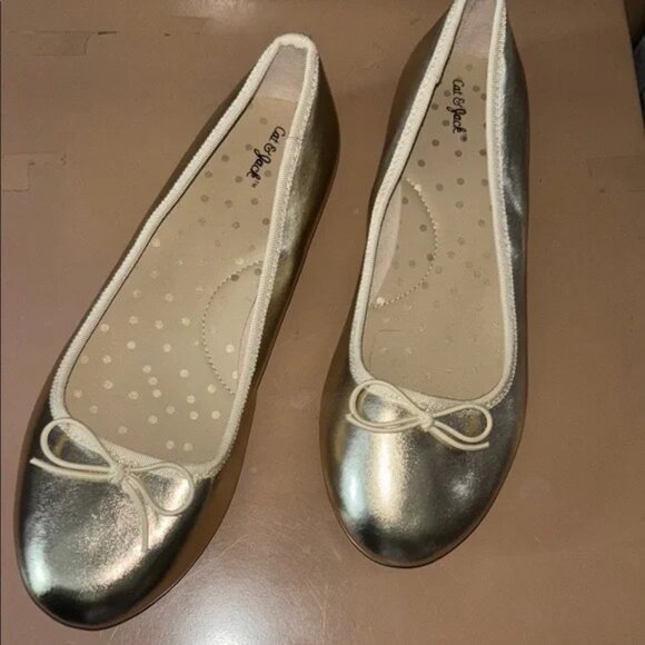 Cat & Jack Black and Gold Ballet Flats with Bow Detail 2 pair - Picture 4 of 4